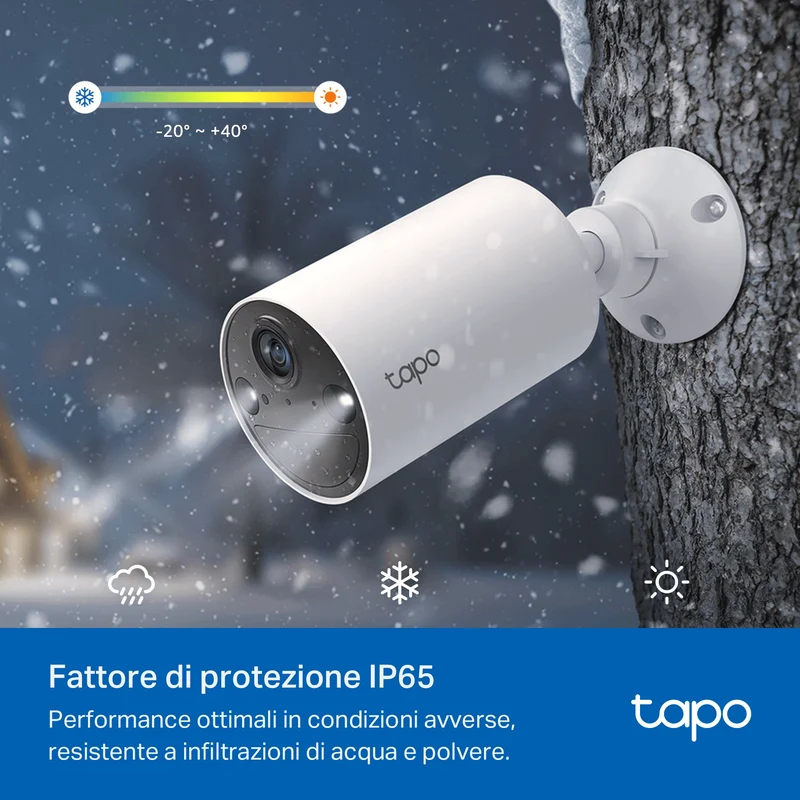 Tapo C410 Telecamera Wi-Fi Esterno a Batteria 2K 3MP, Visione Notturna a Colori, 2pz