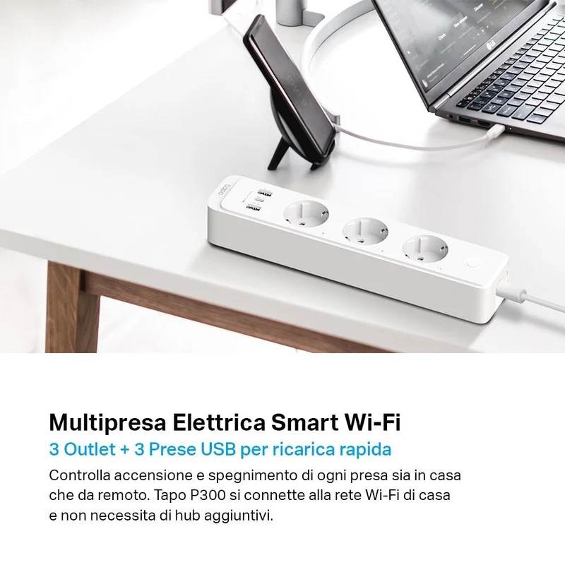 Tapo P300 Ciabatta Smart WiFi 3 Prese Controllo Separato USB 18W Alexa