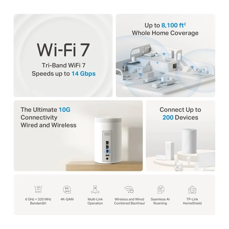 Deco BE68 Sistema Mesh Wi-Fi 7 Tri-Band BE14000Mbps, Porta 10Gbps, 1pz