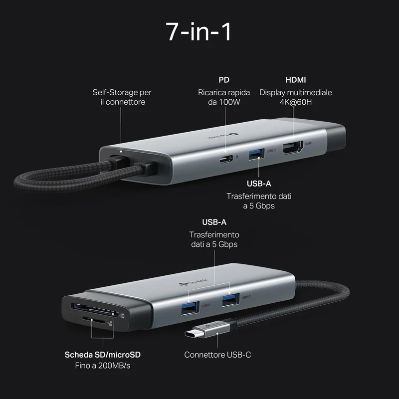 UH7021C Hub USB C 7 in 1, HDMI 4K@60Hz, SD & MicroSD UHS-I