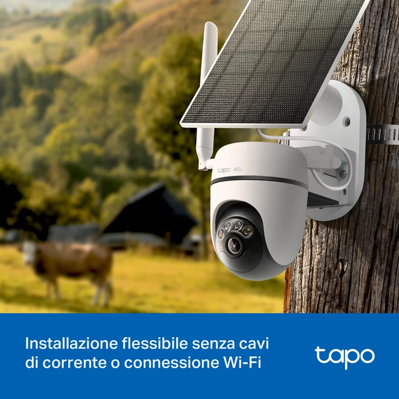Tapo C615G KIT Telecamera 4G LTE Esterno 2K 3MP con Pannello Solare, 360° PTZ