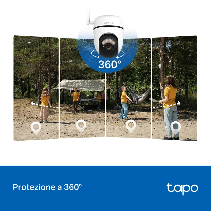 Tapo C615G KIT Telecamera 4G LTE Esterno 2K 3MP con Pannello Solare, 360° PTZ