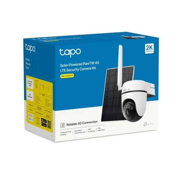 Tapo C615G KIT Telecamera 4G LTE Esterno 2K 3MP con Pannello Solare, 360° PTZ