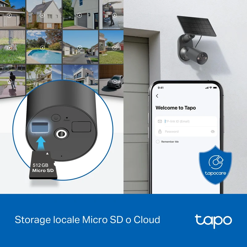 Tapo C411 KIT Telecamera WiFi Esterno 2K 3MP Batteria con Pannello Solare