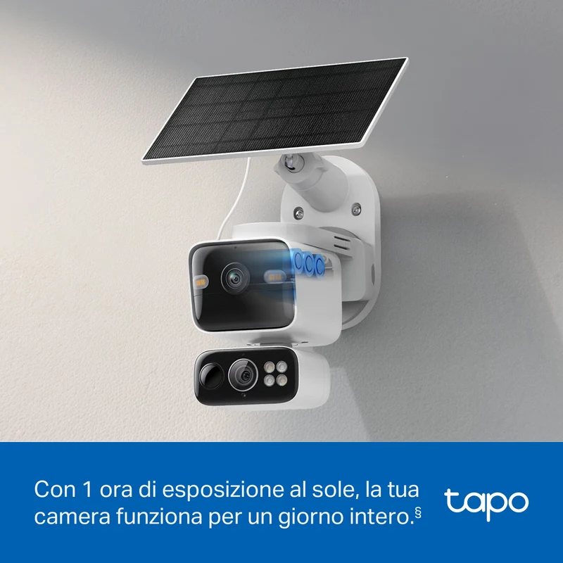 Tapo C645D KIT Telecamera WiFi Esterno 2K Doppio Obiettivo Solare, 360° PTZ