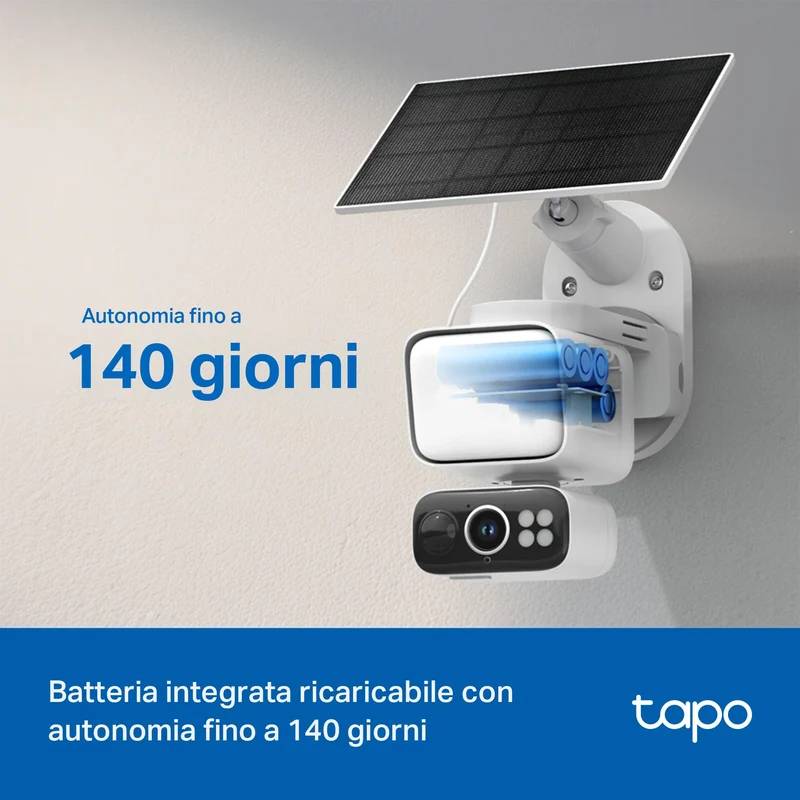 Tapo C615F KIT Telecamera WiFi Esterno 2K 3MP con Pannello Solare, 360° PTZ
