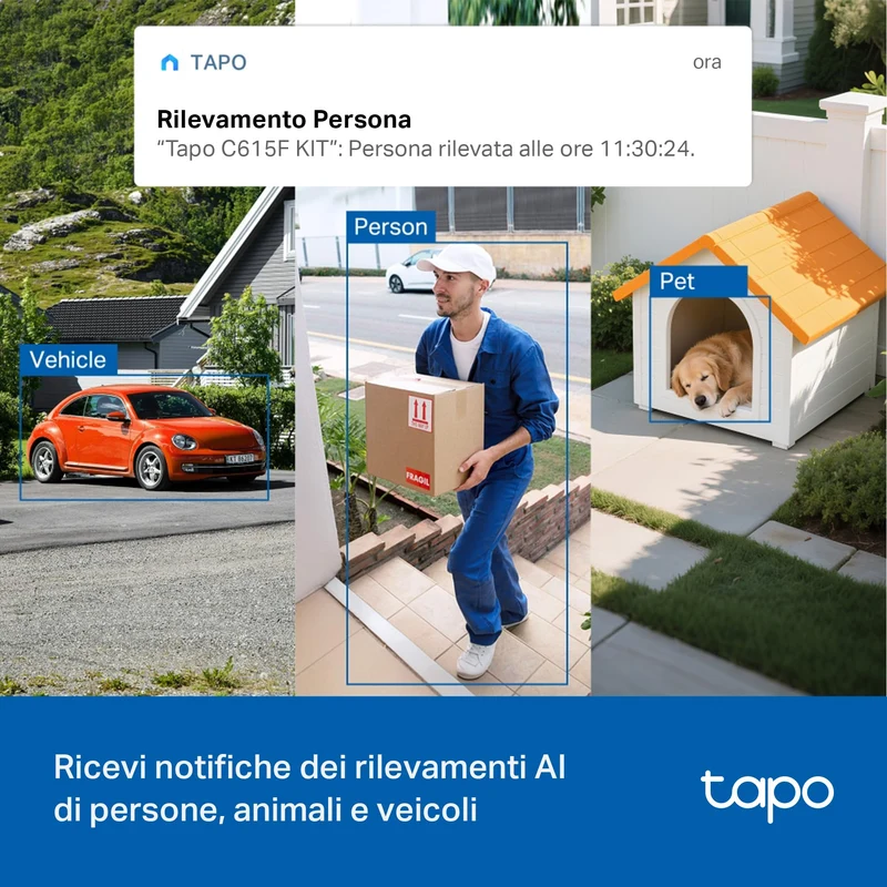 Tapo C615F KIT Telecamera WiFi Esterno 2K 3MP con Pannello Solare, 360° PTZ