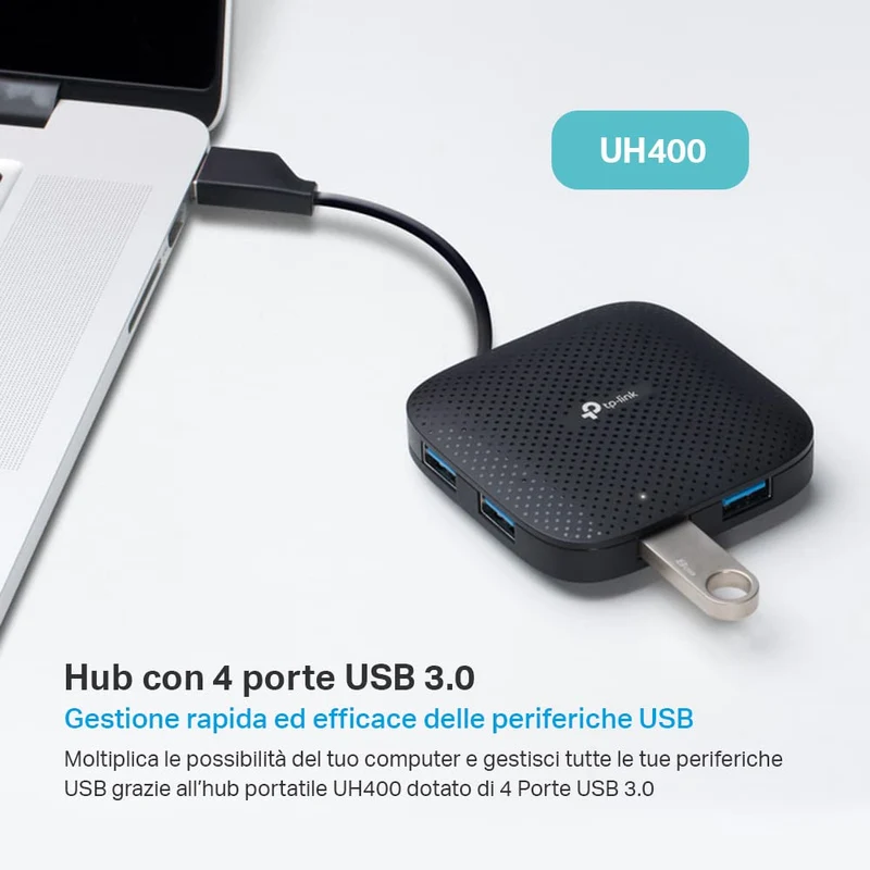 UH400 Hub USB 3.0 4 in 1, Design con Cavo Pieghevole