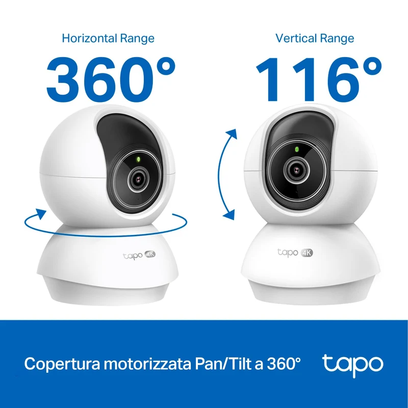 Tapo C250 Telecamera WiFi Interno 4K 8MP, 360° PTZ, Rilevamento AI