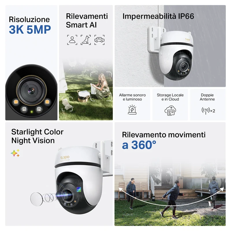 Tapo C530WS Telecamera WiFi Esterno 3K 5MP, Starlight, 360° PTZ, WiFi/Ethernet