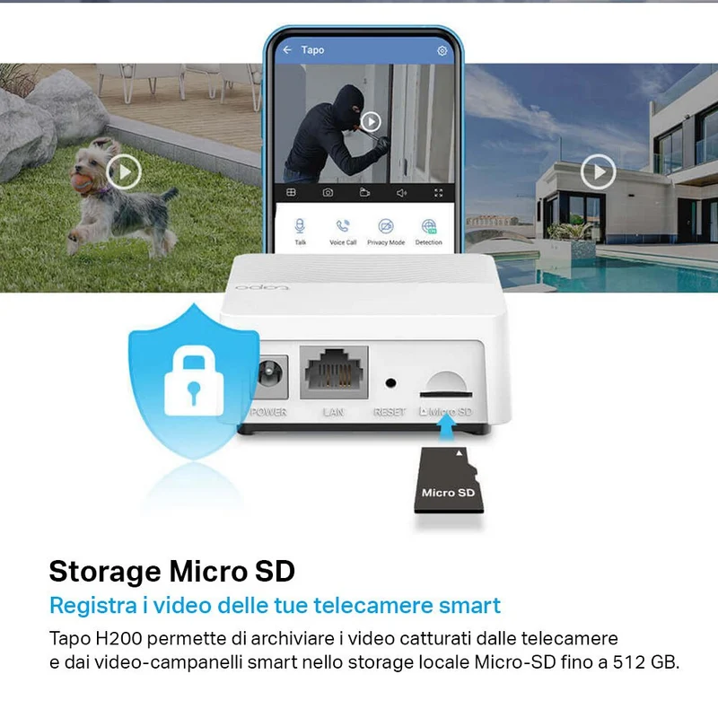 Tapo H200 Smart Hub, Allarme e Campanello Integrato, Storage MicroSD Locale