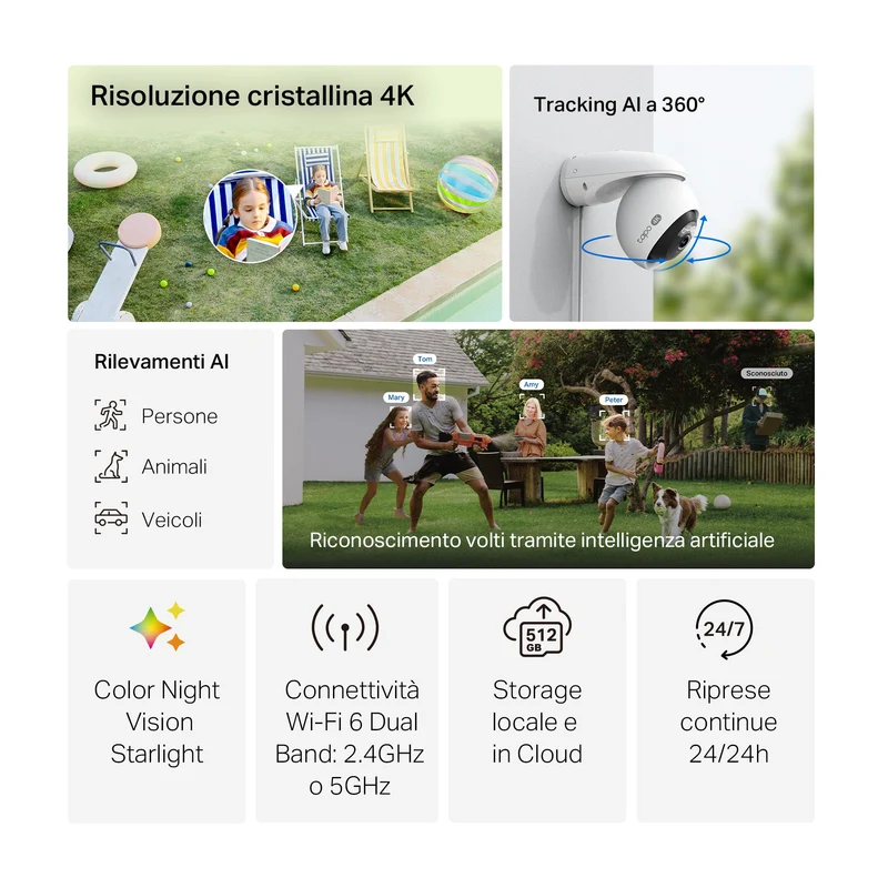 Tapo C560WS Telecamera WiFi Esterno 4K 8MP, Starlight, 360° PTZ, Starlight