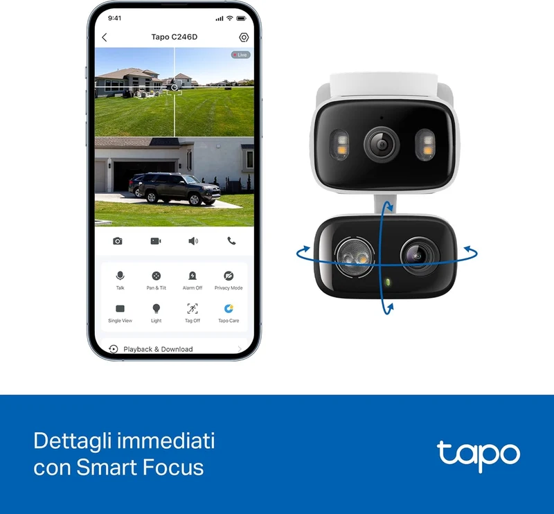 Tapo C246D Telecamera WiFi Esterno Doppio Obiettivo 3MP+3MP, 360° PTZ