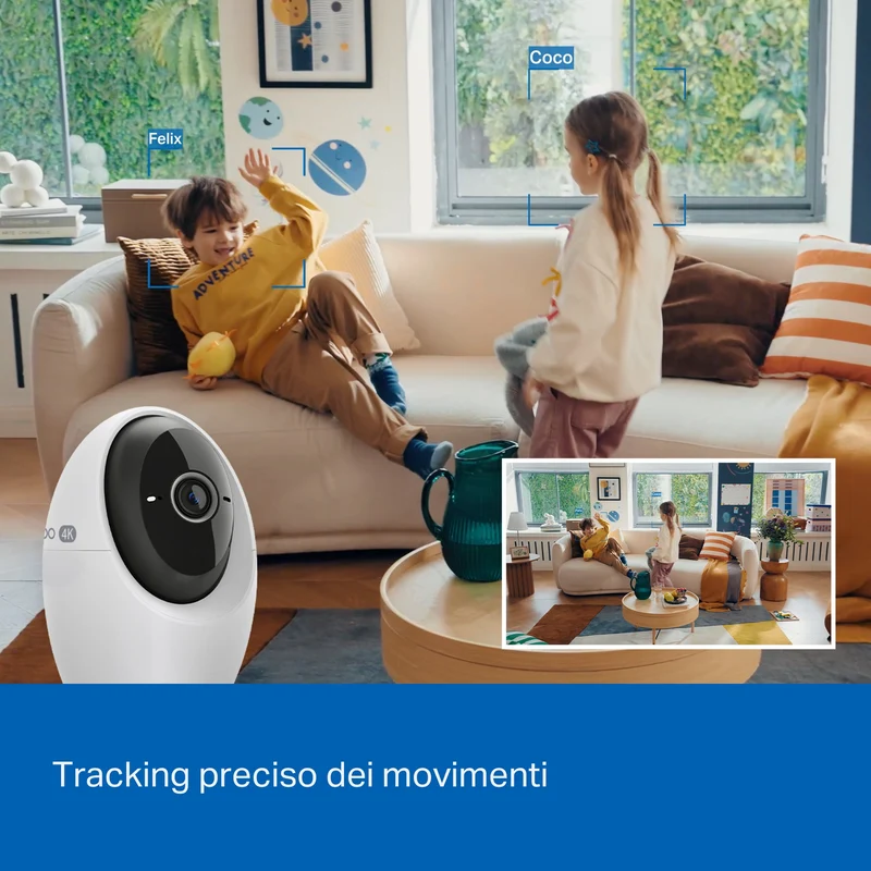 Tapo C260 Telecamera Wi-Fi Interno 4K 8MP, 360° Visuale, Riconoscimento Facciale