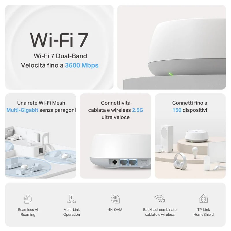 Deco BE25 Sistema Mesh Wi-Fi 7 BE3600Mbps 2 Porte 2.5Gbps, 1pz