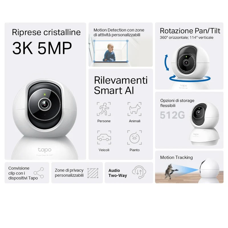 Tapo C230 Telecamera Wi-Fi Interno 3K 5MP, 360° Visuale