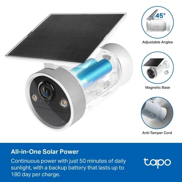 Tapo C465 Telecamera WiFi Esterno 4K 8MP Batteria Solare, Starlight IP65