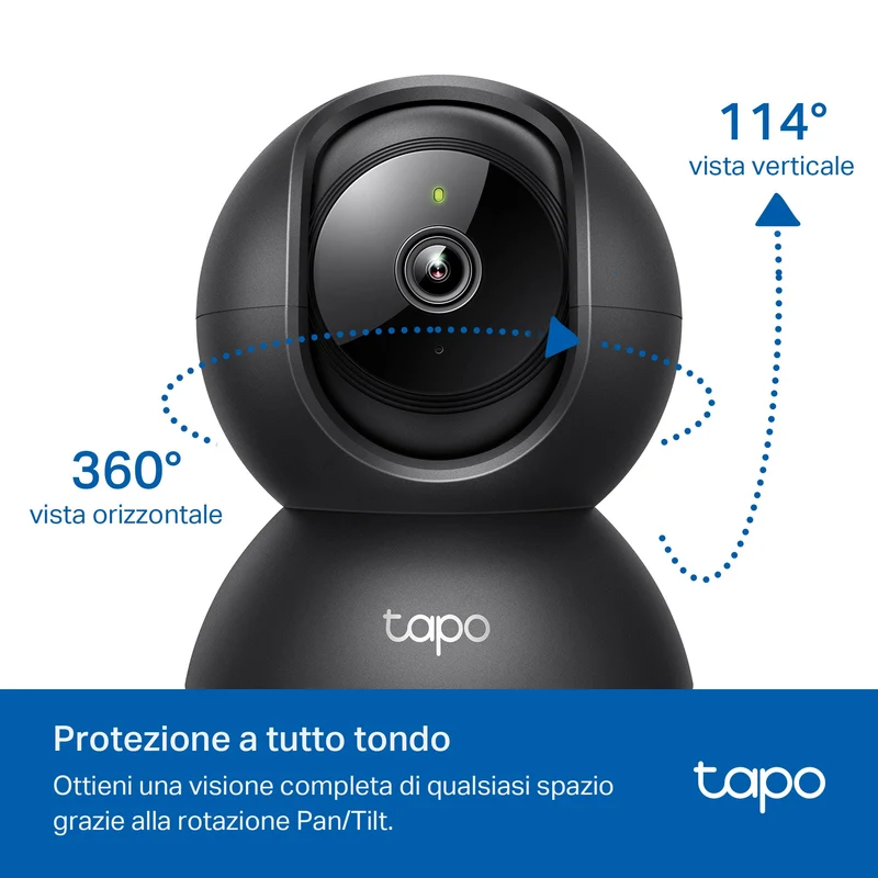 Tapo C201 Telecamera Wi-Fi Interno 1080p FHD, 360° Visuale, Nero