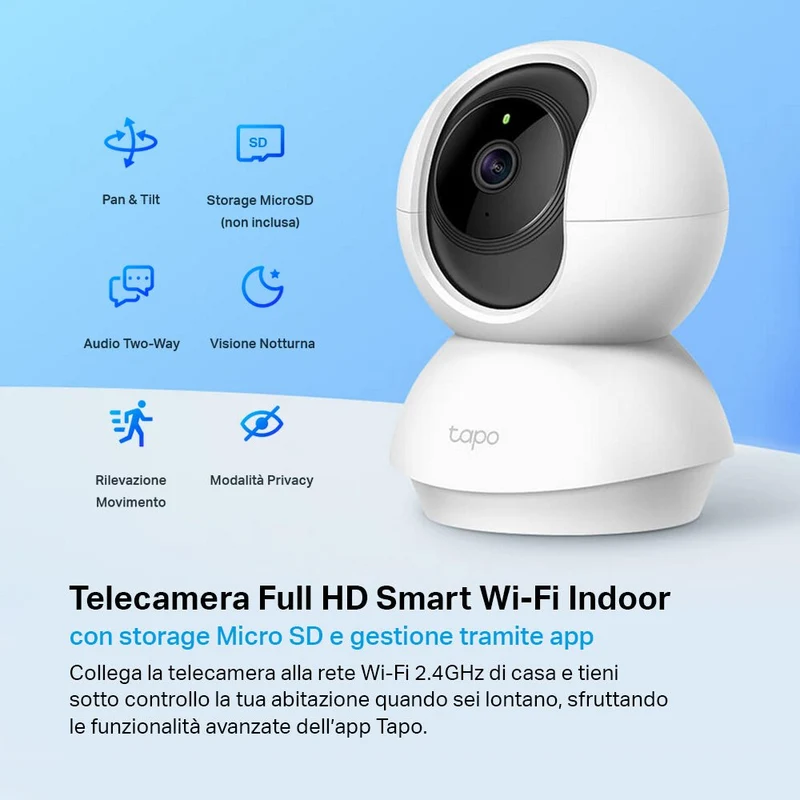 Tapo C200 Telecamera Wi-Fi Interno 1080P FHD, 360° Visuale, 2pz