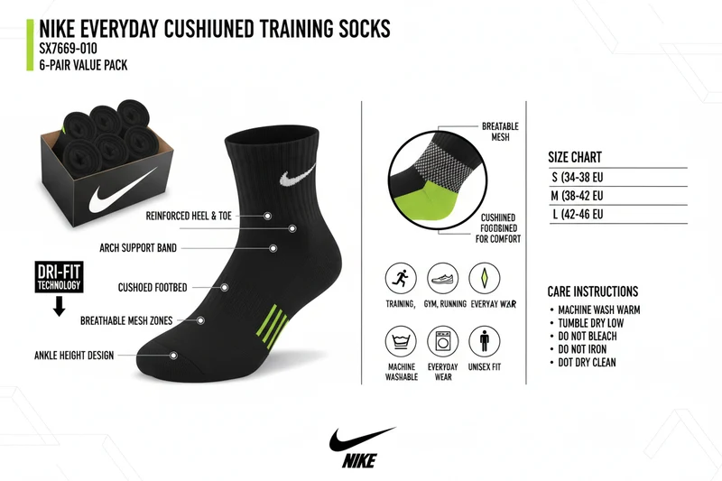Nike Calze Everyday Cushioned SX7669-010 Training Unisex Nero 6 Paia