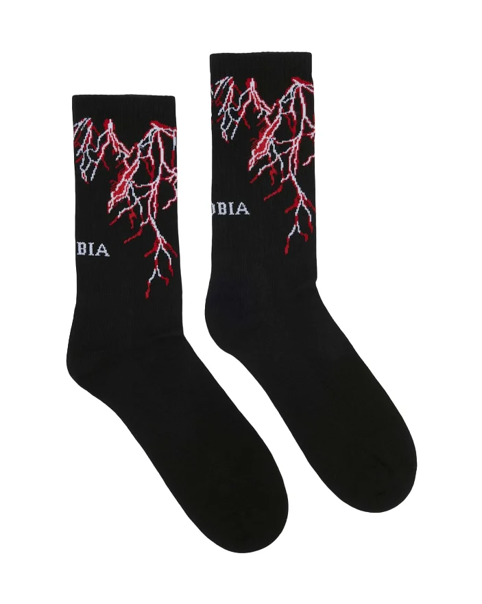 Phobia Calza nera con Fulmini rossi PHA00057CZ taglia unica