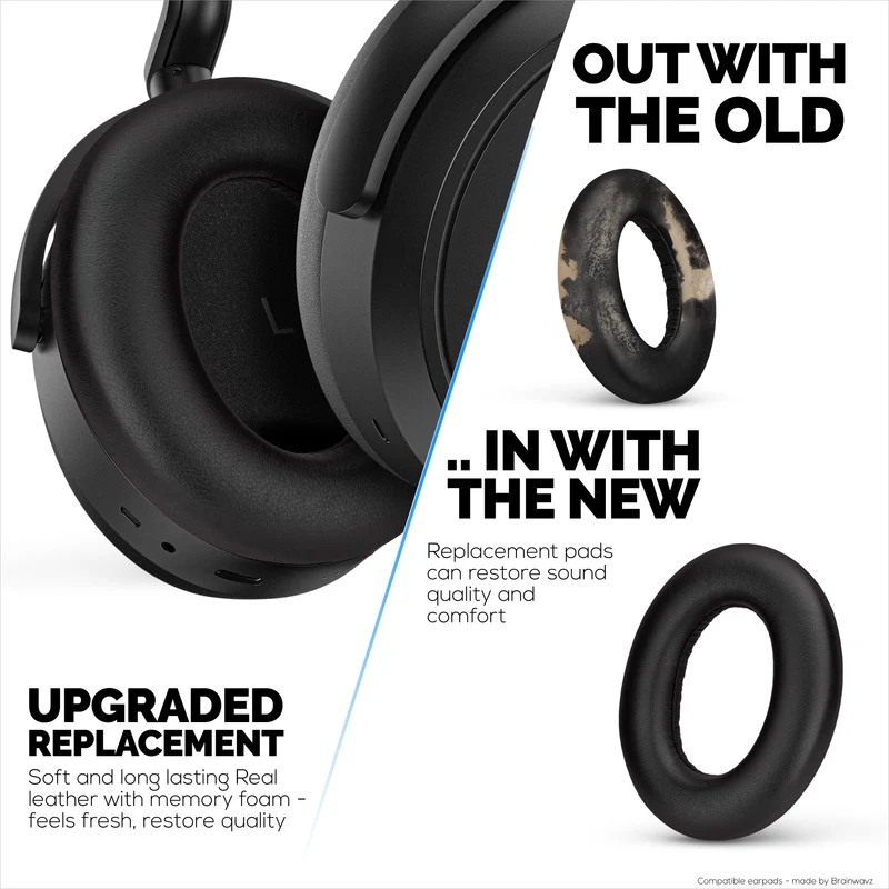 Cuscinetti auricolari di ricambio per cuffie Sennheiser Momentum 4 - Vera pelle morbida + schiuma memory per un comfort extra