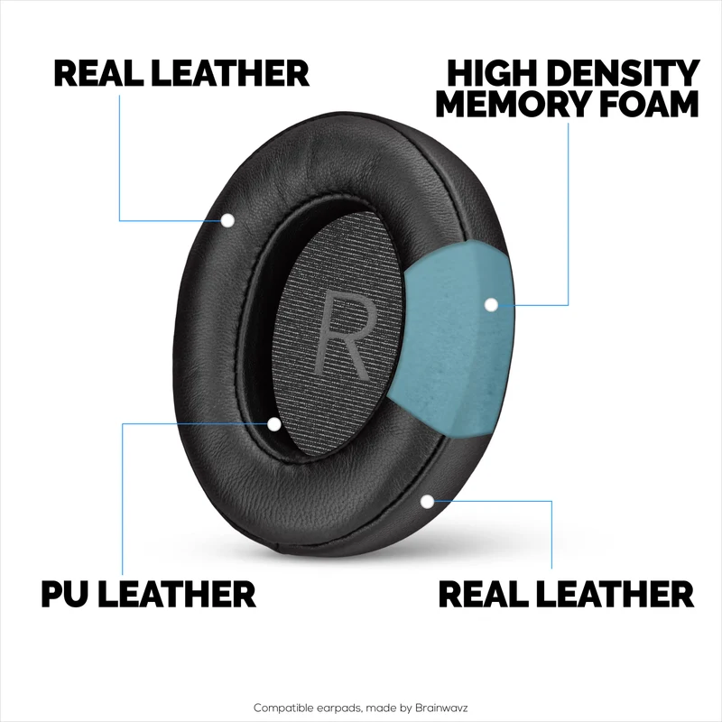 Cuscinetti auricolari di ricambio per cuffie Sennheiser Momentum 3 - Vera pelle morbida + schiuma memory per un comfort extra