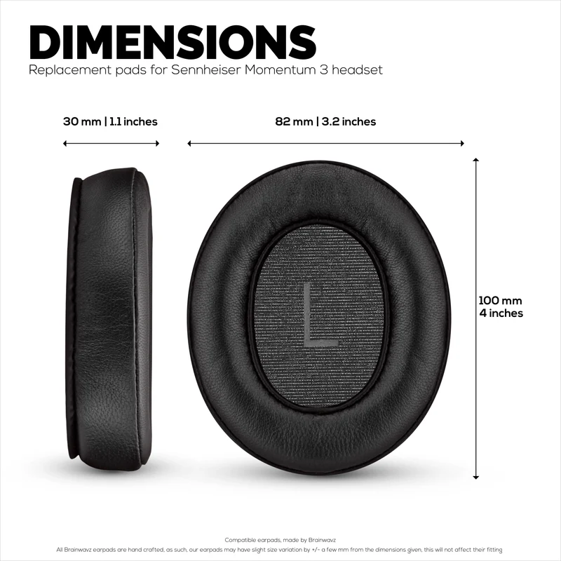 Cuscinetti auricolari di ricambio per cuffie Sennheiser Momentum 3 - Vera pelle morbida + schiuma memory per un comfort extra