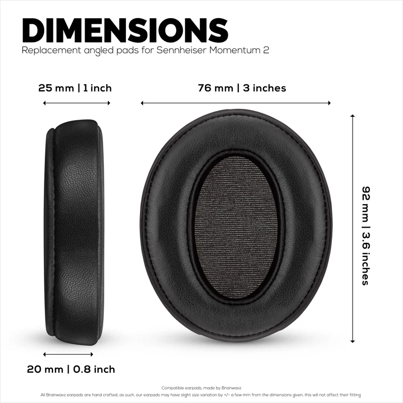 Cuscinetti auricolari di ricambio per cuffie Sennheiser Momentum 2 - Vera pelle morbida + schiuma memory per un comfort extra