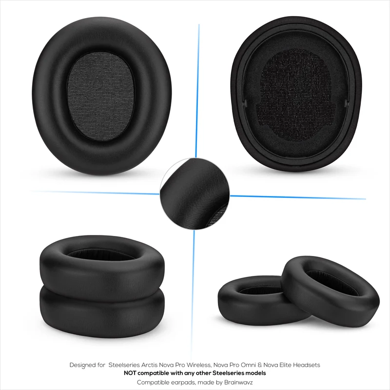 Cuscinetti auricolari di ricambio per cuffie Steelseries Arctis Nova Pro Wireless, Nova Pro Omni e Nova Elite. Realizzati in ecopelle PU di alta qualità con imbottitura in morbida schiuma.