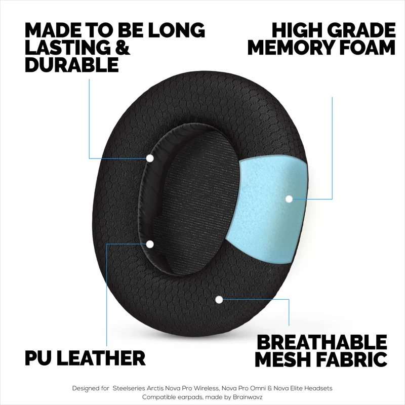 Mga Earpad na gawa sa Tela para sa Steelseries Arctis Nova Pro Wireless, Nova Pro Omni at Nova Elite Headsets, Breathable Mesh Fabric at High-Grade Memory Foam