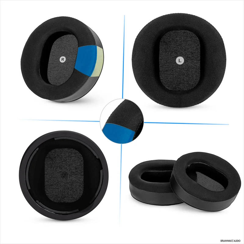 Cuscinetti auricolari angolati di ricambio ibridi per cuffie Audeze Maxwell (GEN 1), in gel morbido, tessuto traspirante setoso con inserti in pelle PU e memory foam.