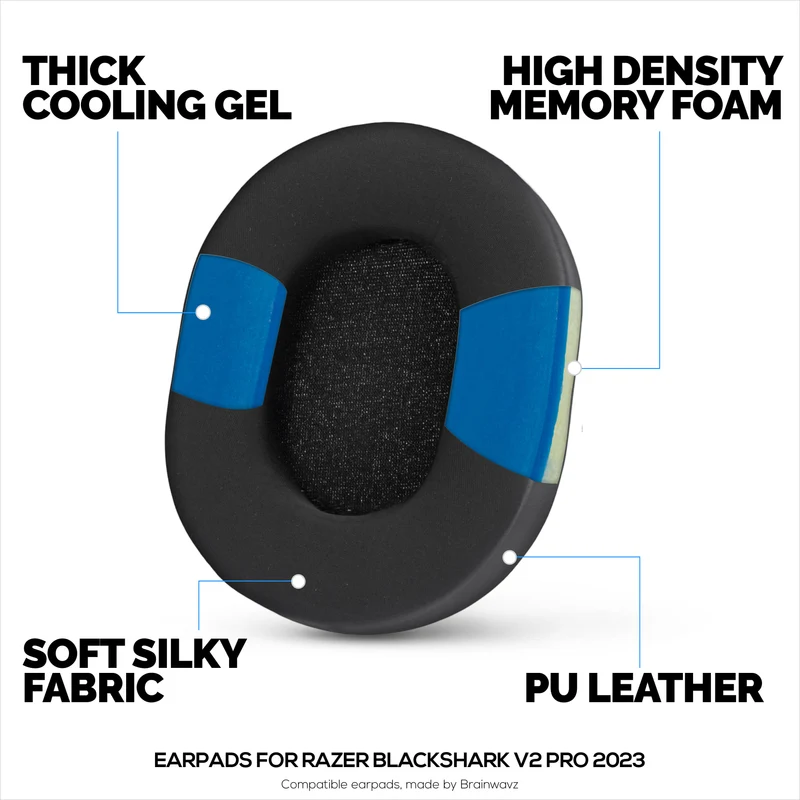 Cuscinetti auricolari di ricambio ibridi per cuffie Razer Blackshark V2 Pro 2023, con gel rinfrescante, tessuto morbido, pelle PU e memory foam.