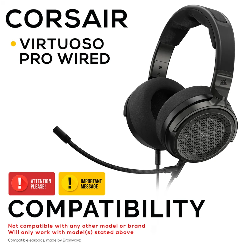 Cuscinetti auricolari in tessuto a rete per cuffie cablate Corsair Virtuoso PRO, tessuto a rete traspirante - Morbida schiuma memory.