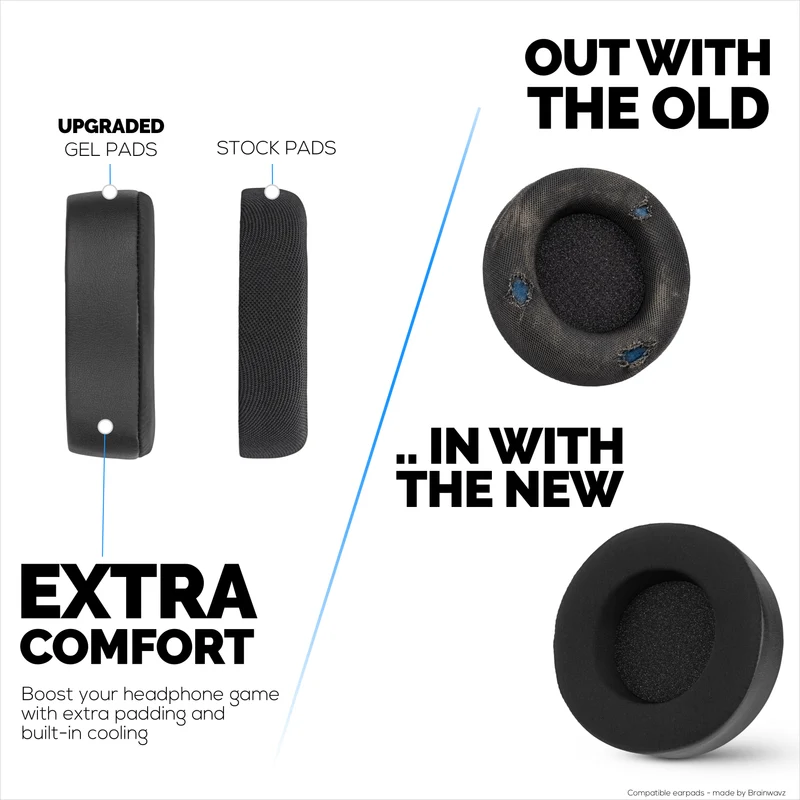 Cuscinetti auricolari di ricambio ibridi per cuffie cablate Corsair Virtuoso PRO, in gel morbido, tessuto traspirante con inserti in similpelle e memory foam.