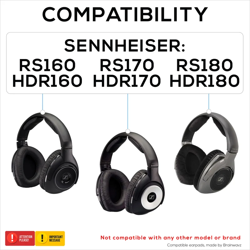 Cuscinetti auricolari di ricambio per cuffie Sennheiser RS160, RS170, RS180, HDR160, HDR170 e HDR180, in morbido velluto e schiuma.