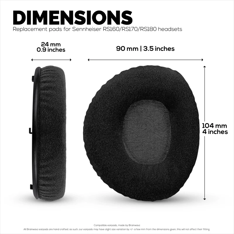 Cuscinetti auricolari di ricambio per cuffie Sennheiser RS160, RS170, RS180, HDR160, HDR170 e HDR180, in morbido velluto e schiuma.