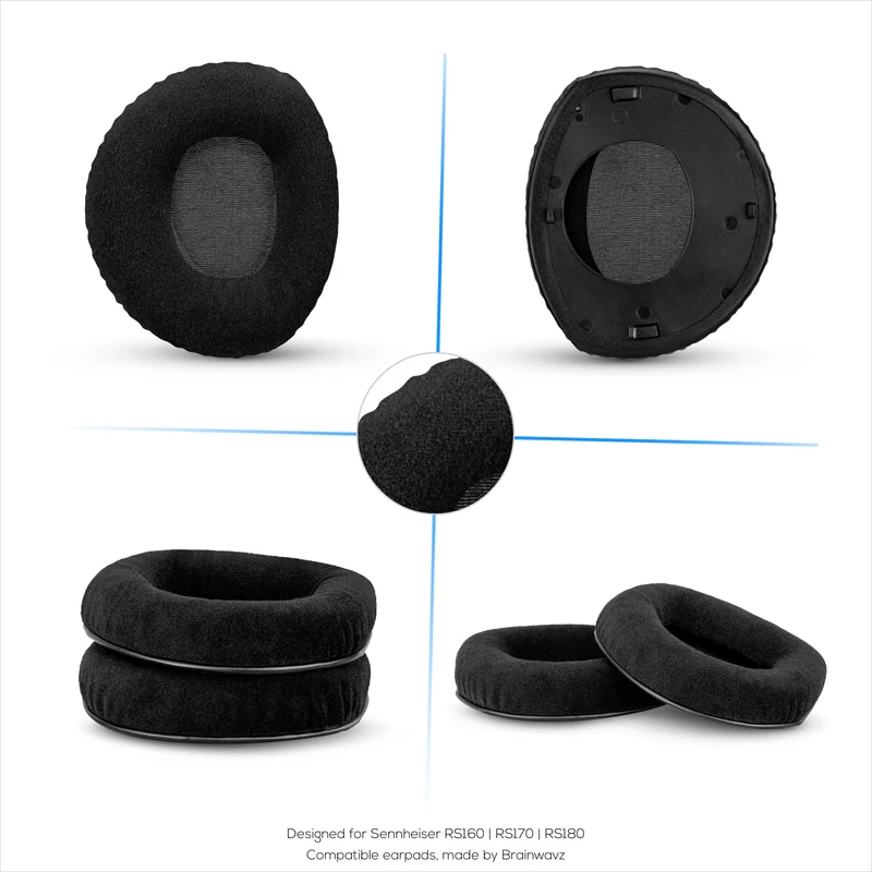 Cuscinetti auricolari di ricambio per cuffie Sennheiser RS160, RS170, RS180, HDR160, HDR170 e HDR180, in morbido velluto e schiuma.