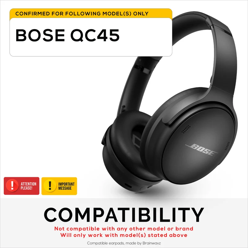 Cuscinetti auricolari di ricambio ibridi per cuffie wireless Bose QuietComfort 45 (QC45), in gel morbido, tessuto traspirante con pelle PU e memory foam, per un comfort extra.