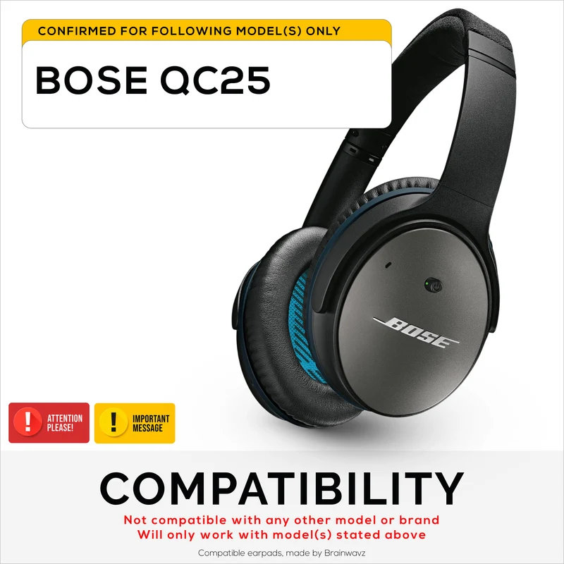Mga Hybrid Replacement Earpad para sa Bose QuietComfort 25 (QC25) Wireless Headphones, Malambot na Gel, Nakahingang Tela na may PU Leather at Memory Foam