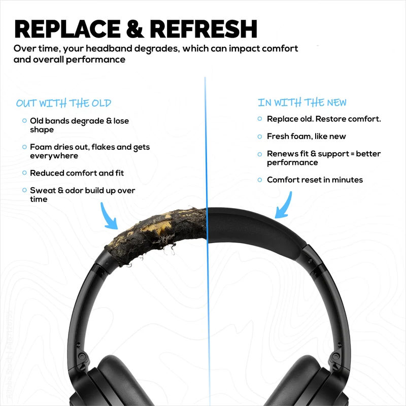 Pamalit na PU Leather Headband para sa Bose QuietComfort QC45, QCSC, QC Wireless Headphones - Headset Top Cushion Pad - Ibalik ang Kaginhawahan at Pagkakasya