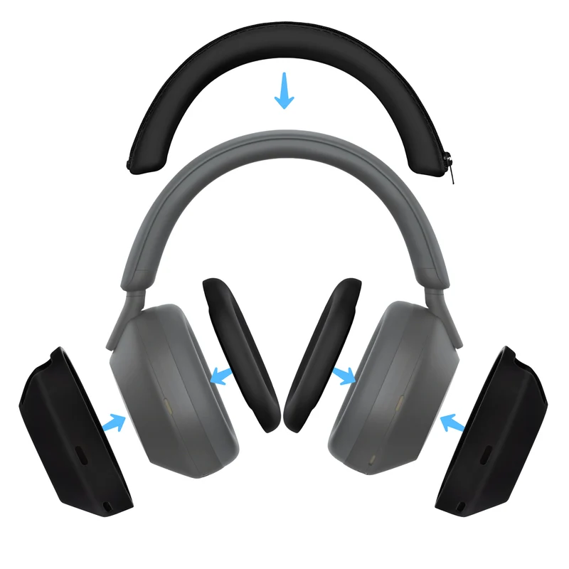 Set ng Silicone Protective Cover para sa Sony WH-1000XM5 - Mga Pantakip sa Headband, Ear Cup at Earpad – Hindi tinatablan ng pawis, alikabok, hindi madulas at madaling i-install