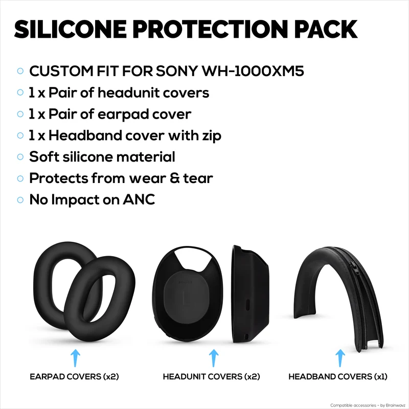 Set ng Silicone Protective Cover para sa Sony WH-1000XM5 - Mga Pantakip sa Headband, Ear Cup at Earpad – Hindi tinatablan ng pawis, alikabok, hindi madulas at madaling i-install
