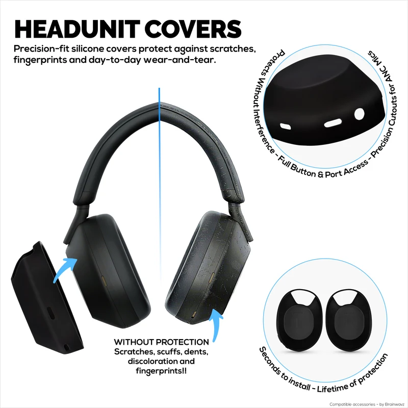 Set ng Silicone Protective Cover para sa Sony WH-1000XM5 - Mga Pantakip sa Headband, Ear Cup at Earpad – Hindi tinatablan ng pawis, alikabok, hindi madulas at madaling i-install