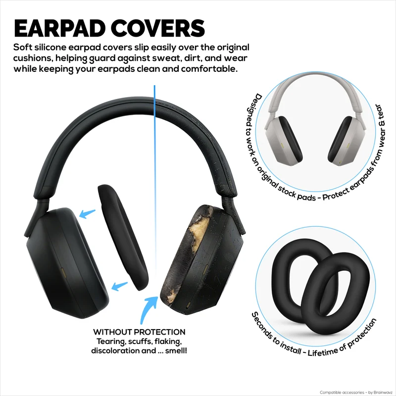Set ng Silicone Protective Cover para sa Sony WH-1000XM5 - Mga Pantakip sa Headband, Ear Cup at Earpad – Hindi tinatablan ng pawis, alikabok, hindi madulas at madaling i-install