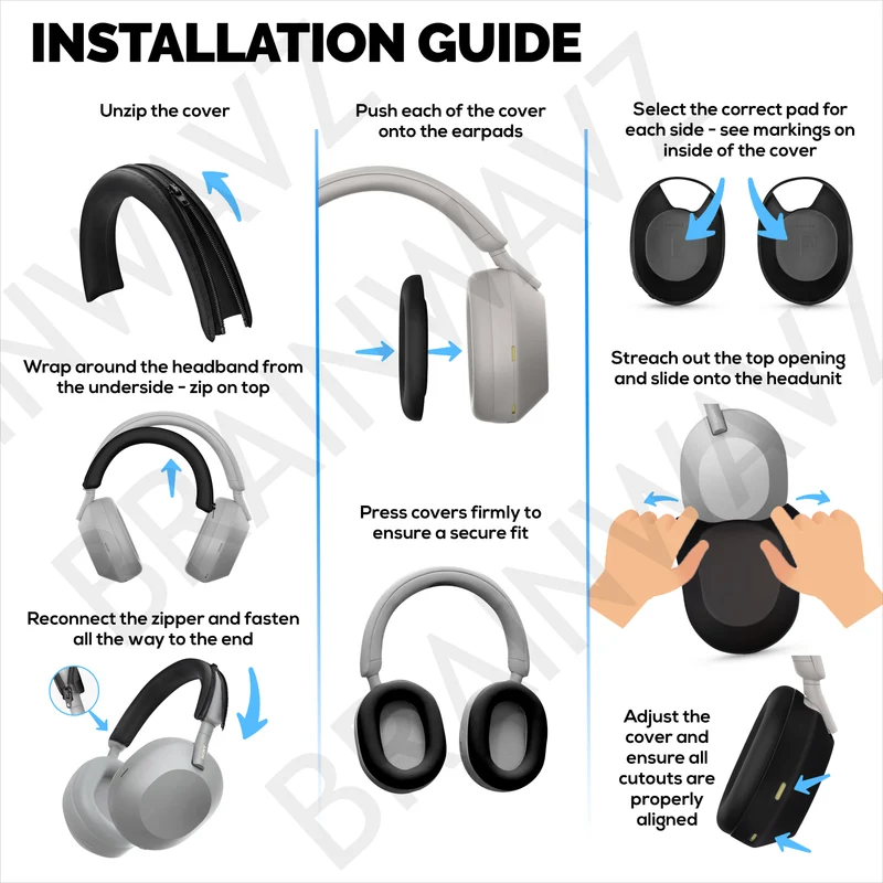 Set ng Silicone Protective Cover para sa Sony WH-1000XM5 - Mga Pantakip sa Headband, Ear Cup at Earpad – Hindi tinatablan ng pawis, alikabok, hindi madulas at madaling i-install