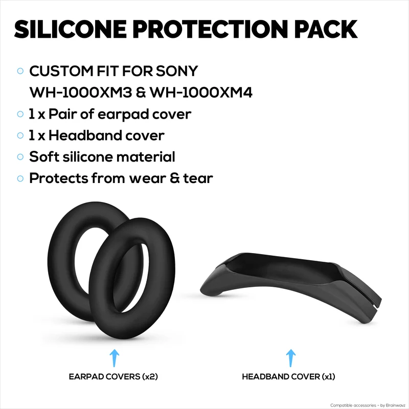 Set ng Silicone Protective Cover para sa Sony WH-1000XM3 at WH1000XM4 - Mga Takip sa Headband at Earpad – Hindi tinatablan ng pawis, alikabok, hindi madulas at madaling i-install