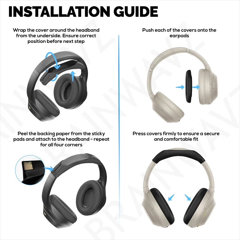 Set ng Silicone Protective Cover para sa Sony WH-1000XM3 at WH1000XM4 - Mga Takip sa Headband at Earpad – Hindi tinatablan ng pawis, alikabok, hindi madulas at madaling i-install