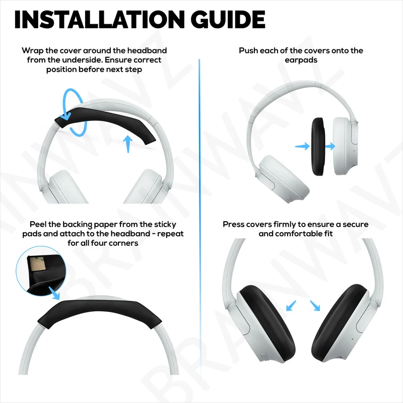 Set ng Silicone Protective Cover para sa Sony WH-CH720N - Mga Takip sa Headband at Earpad – Hindi tinatablan ng pawis, alikabok, hindi madulas at madaling i-install