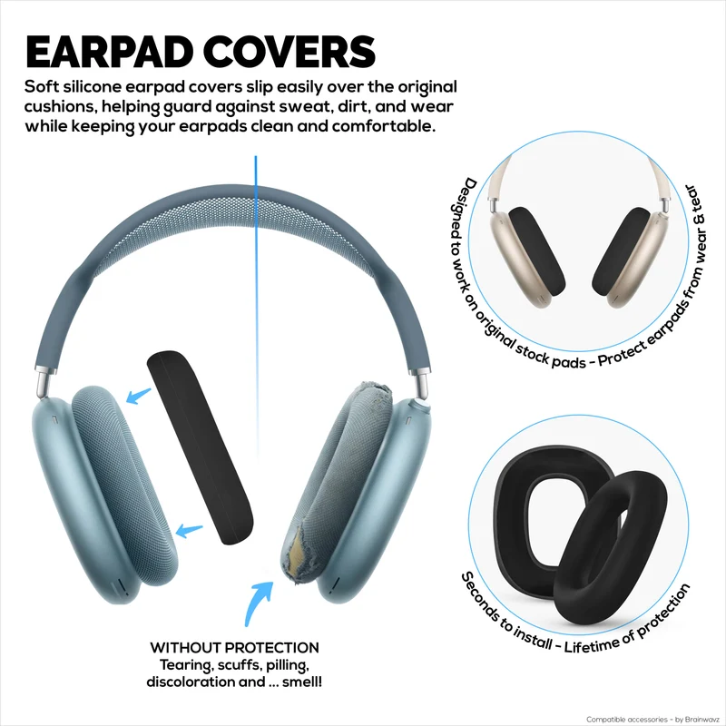Mga Pantakip sa Earpad na may Silicone na Proteksyon para sa Apple Airpods Max Headphones – Hindi tinatablan ng tubig, hindi tinatablan ng pawis, hindi tinatablan ng alikabok, hindi madulas at madaling i-install